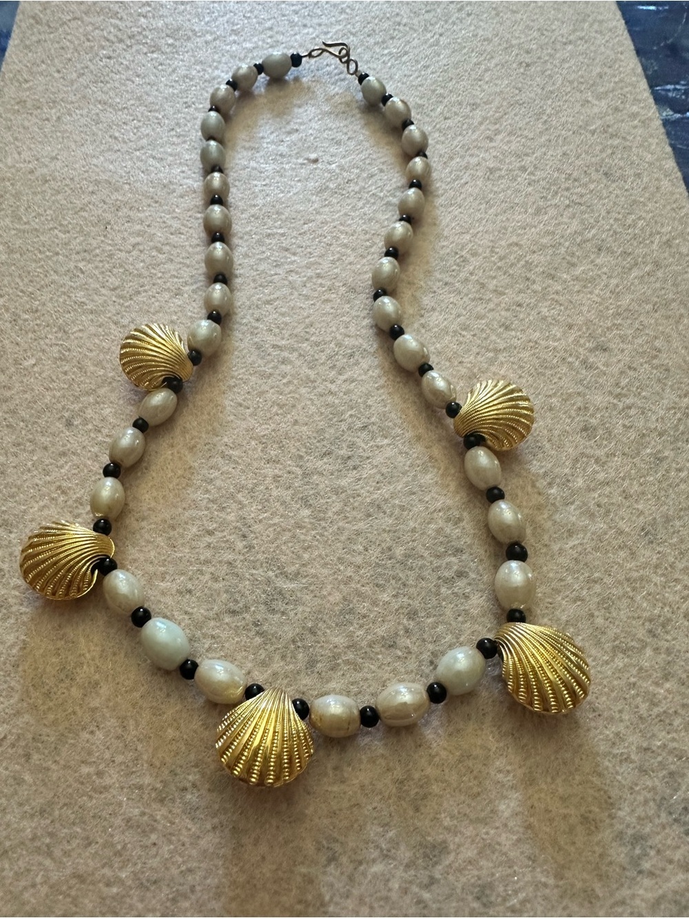 Necklace with ceramic beads and Gold Shell Charm Beads